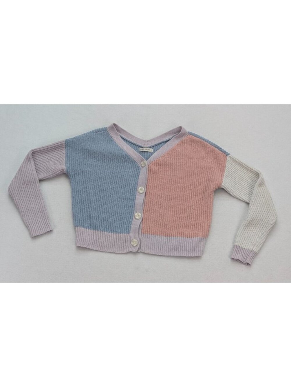 Moon & Madison Women's Cropped Cardigan Sweater Size S Color Block Pastel V-Neck